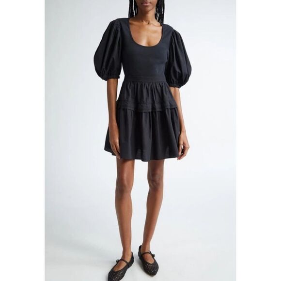 ULLA JOHNSON Tilda Black Mixed Media Mini Dress Small - Picture 1 of 6